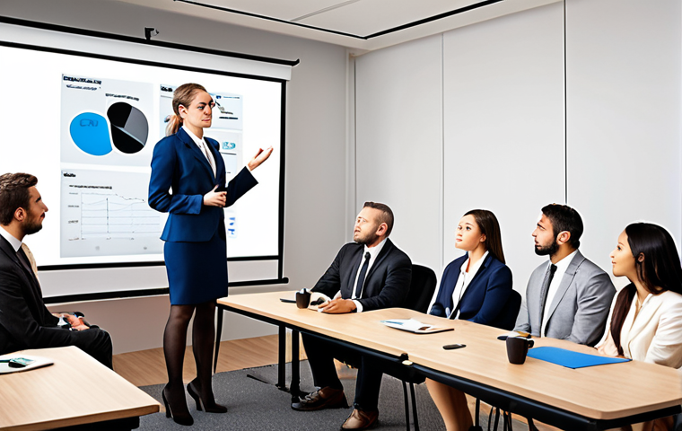 **Image:** A person confidently giving a presentation to a diverse audience, showcasing strong communication skills. The backdrop could be a modern office setting or a financial conference. The scene should convey professionalism and clarity in conveying financial concepts.